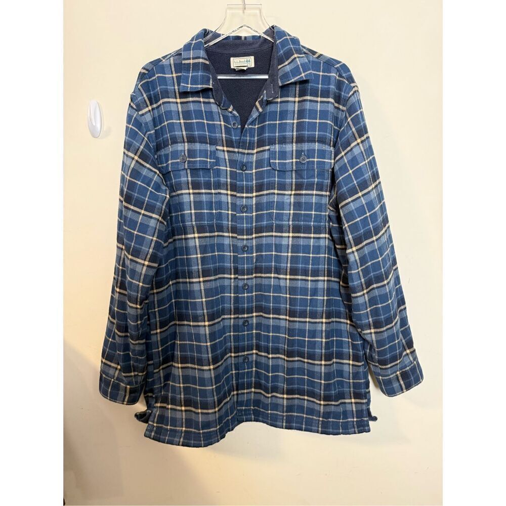 L.L.Bean Men's Fleece-Lined Flannel Shirt, Shacket Traditional Fit Large Tall Ch